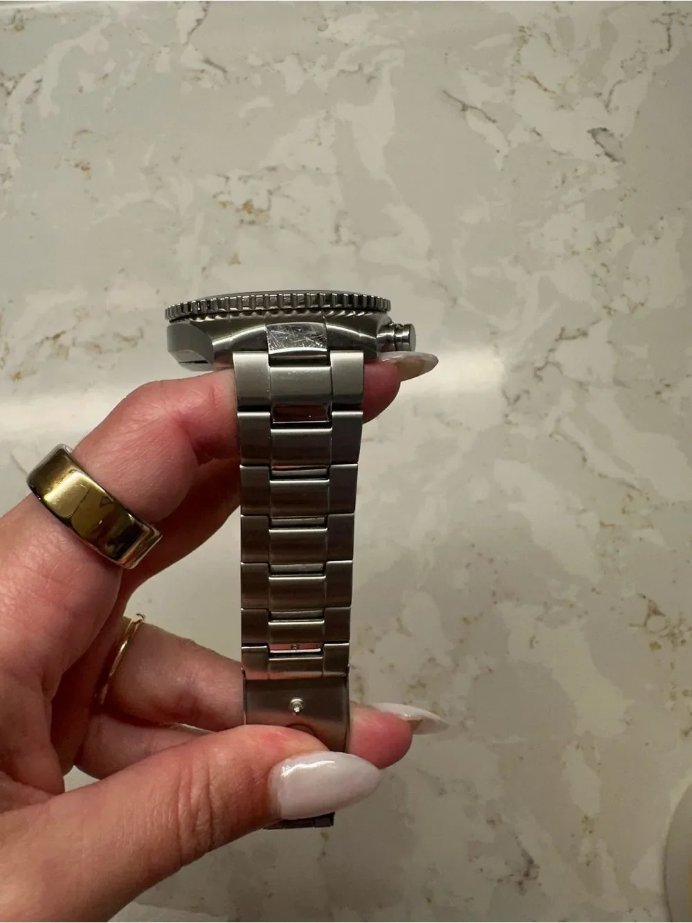 Bulova Silver Stainless Steel Watch with Black Dial